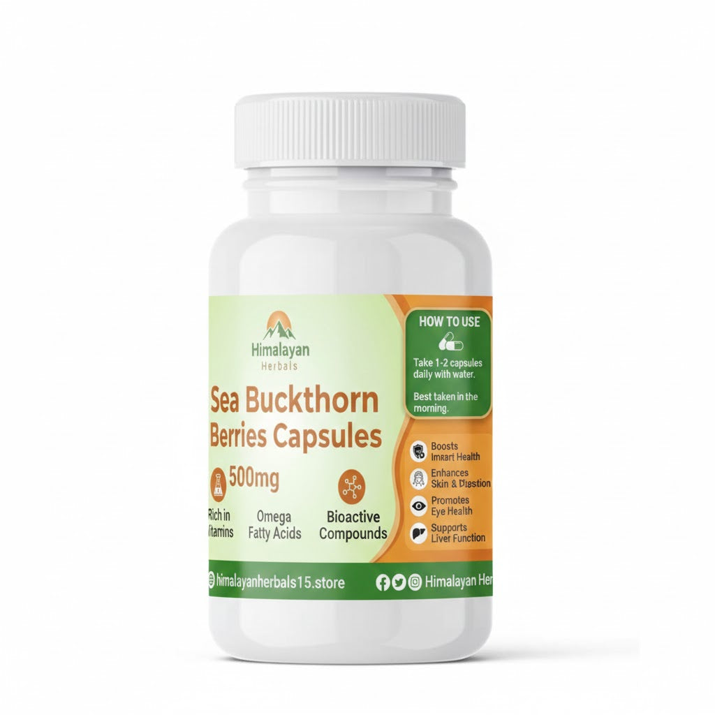 Himalayan Sea Buckthorn Capsules 500mg | Omega 3,6,7,9 | Diabetes & Skin Support  (60 capsules )