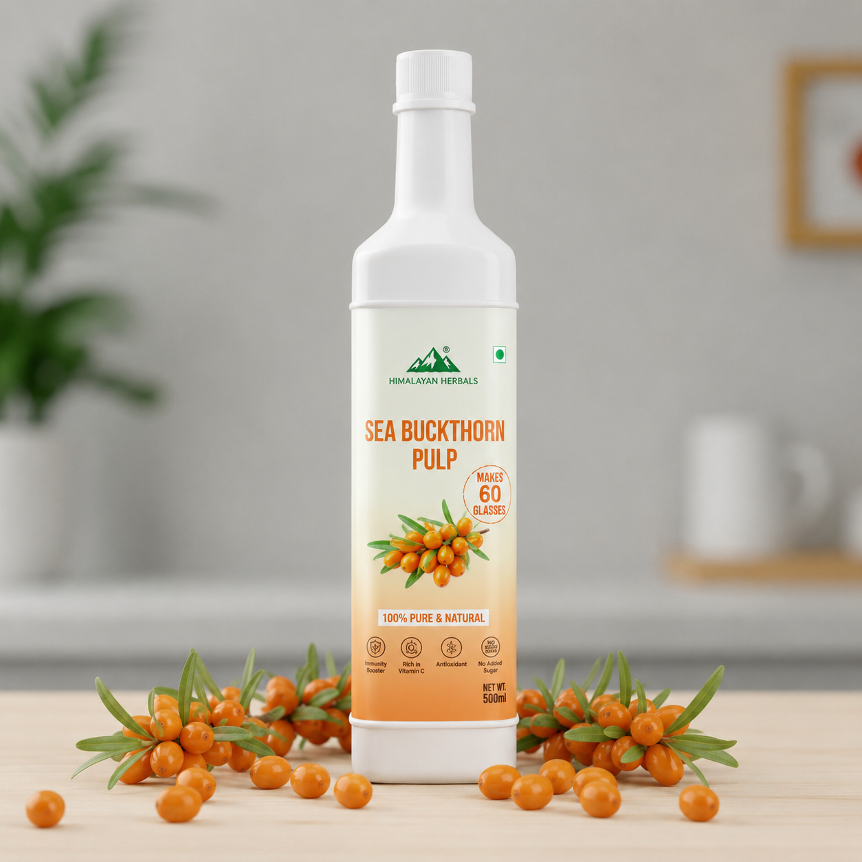Himalayan Gold Pulp 500ml Pure Sea Buckthorn Juice. Packed with Vitamin C & Omegas. For 60 Days 60 Glasses