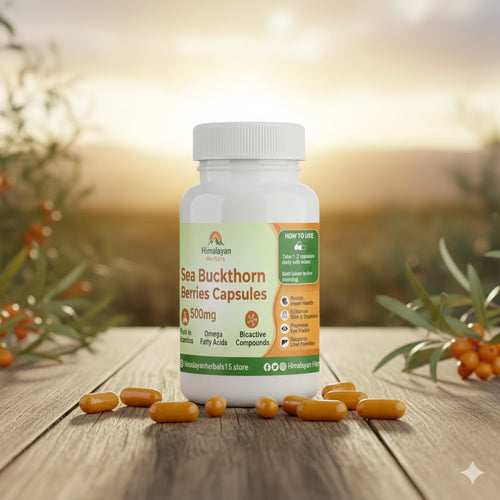 Himalayan Sea Buckthorn Capsules 500mg | Omega 3,6,7,9 | Diabetes & Skin Support  (60 capsules )