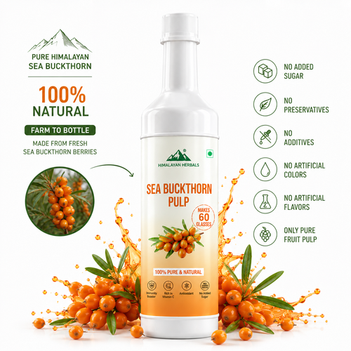Himalayan Gold Pulp 500ml Pure Sea Buckthorn Juice. Packed with Vitamin C & Omegas. For 60 Days 60 Glasses