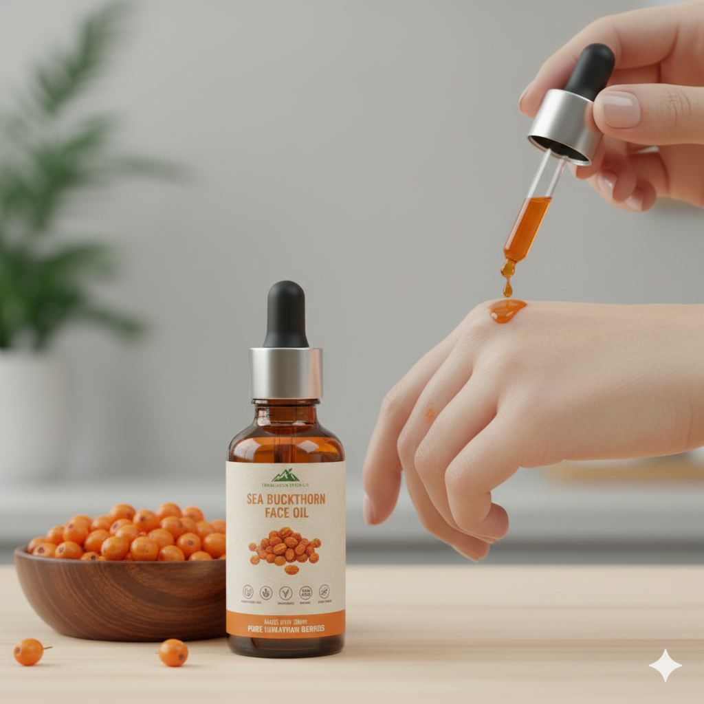 Sea Buckthorn Oil: A powerhouse of Omegas (3, 5, 6, 7, 9) and Vitamin C. Fights both anti-aging and acne.