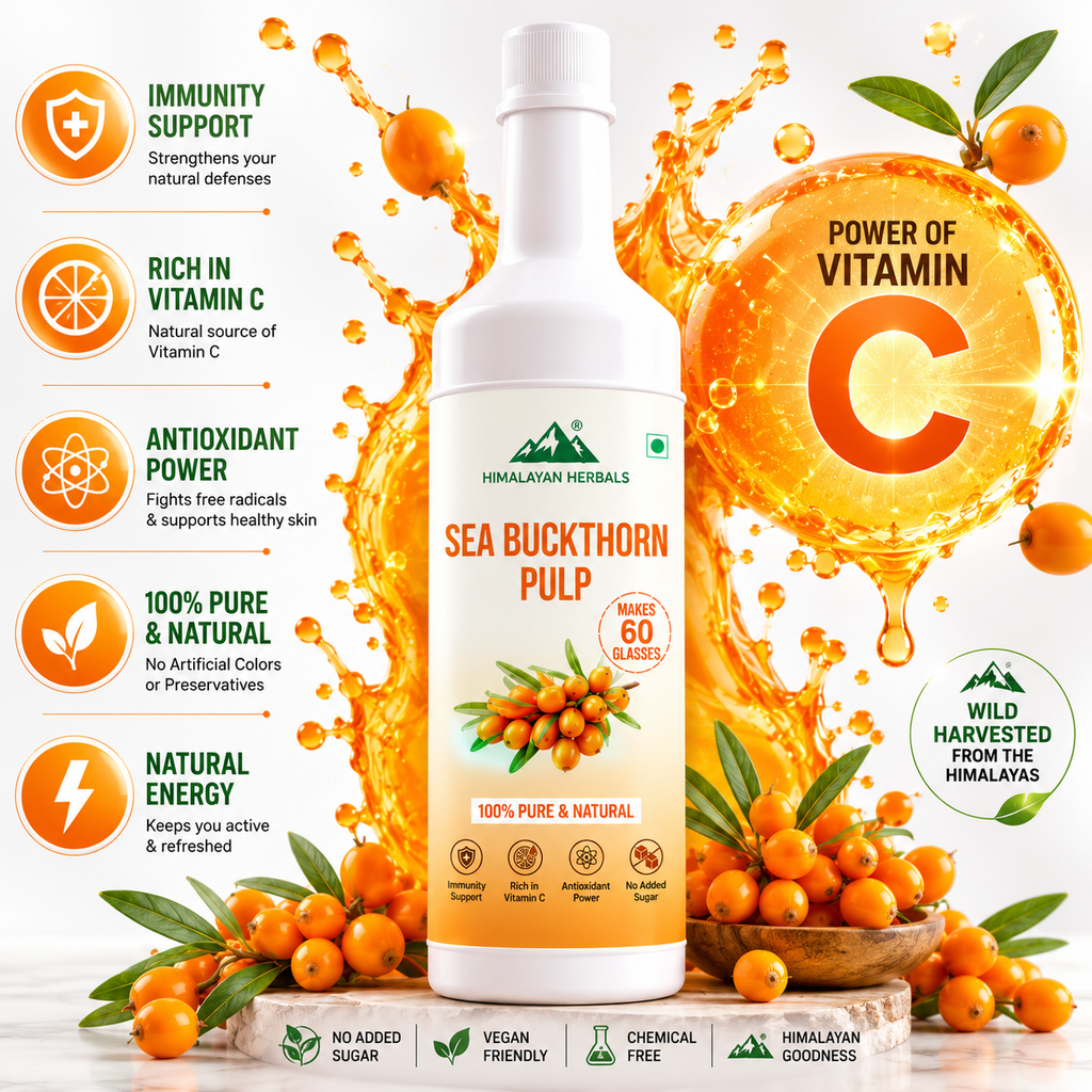 Himalayan Gold Pulp 500ml Pure Sea Buckthorn Juice. Packed with Vitamin C & Omegas. For 60 Days 60 Glasses