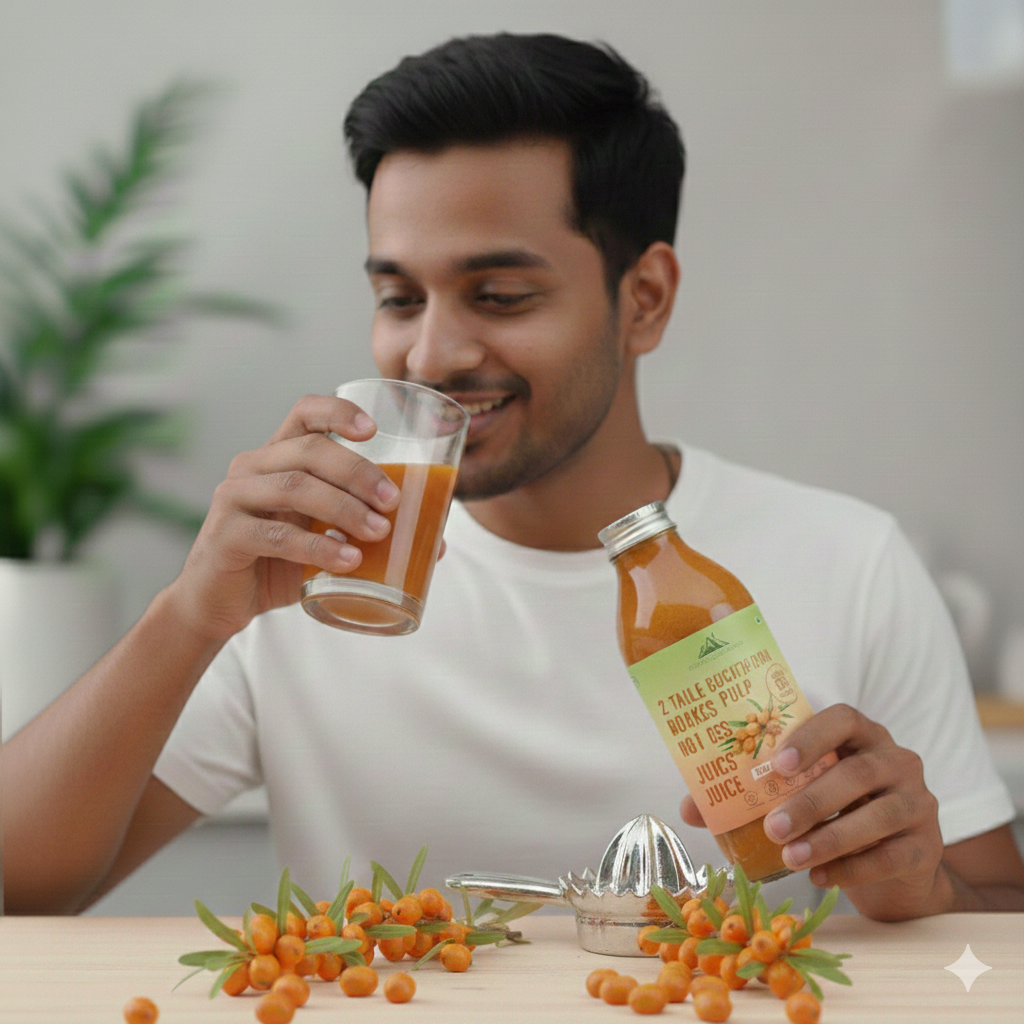 Himalayan Gold Pulp 500ml Pure Sea Buckthorn Juice. Packed with Vitamin C & Omegas. For 60 Days 60 Glasses