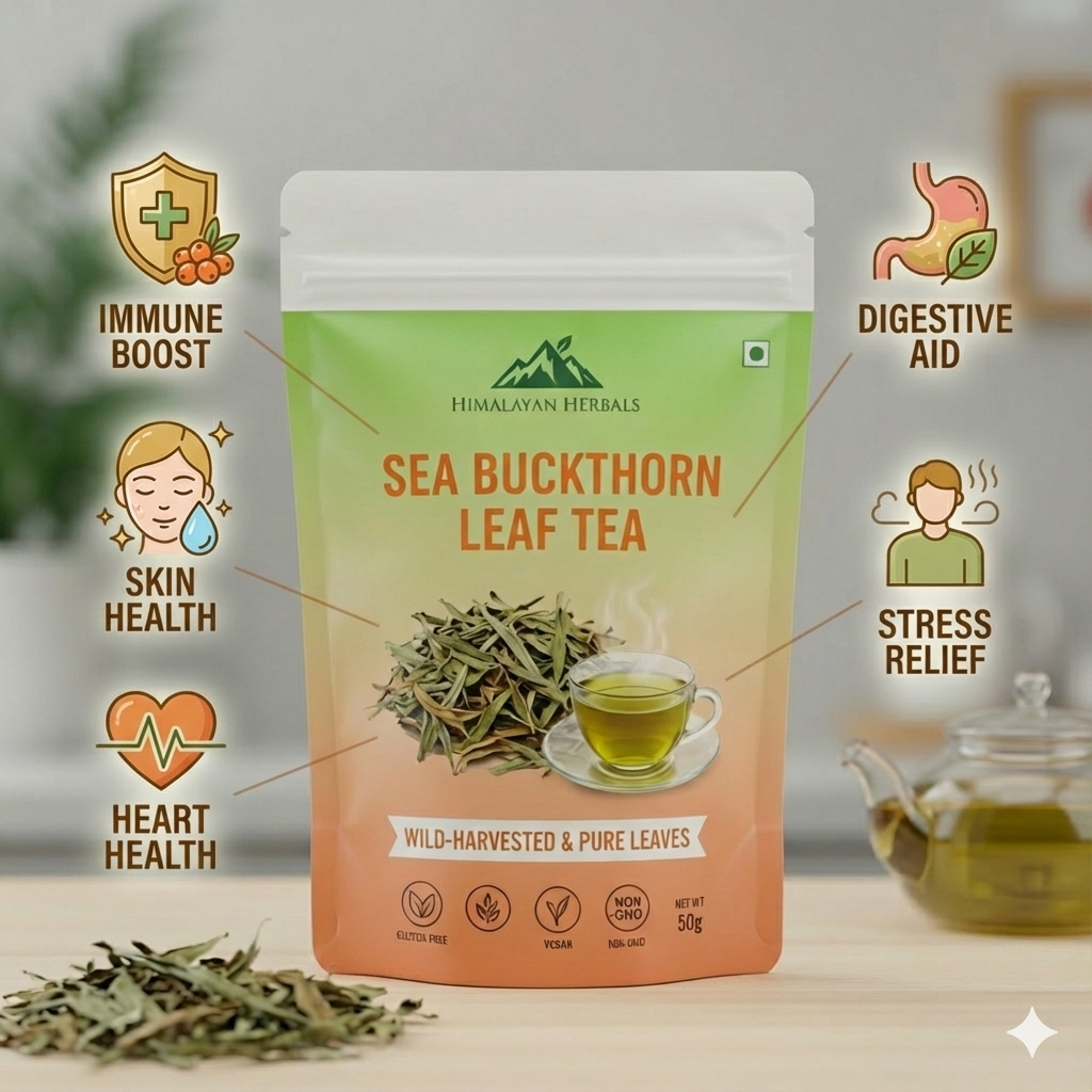 Pure Sea buckthorn Leaves - 50gms | Making 40+ Cup of Tea