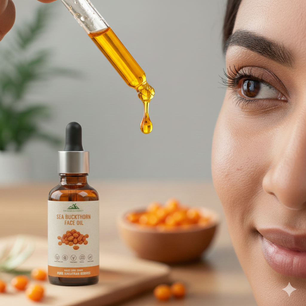 Sea Buckthorn Oil: A powerhouse of Omegas (3, 5, 6, 7, 9) and Vitamin C. Fights both anti-aging and acne.